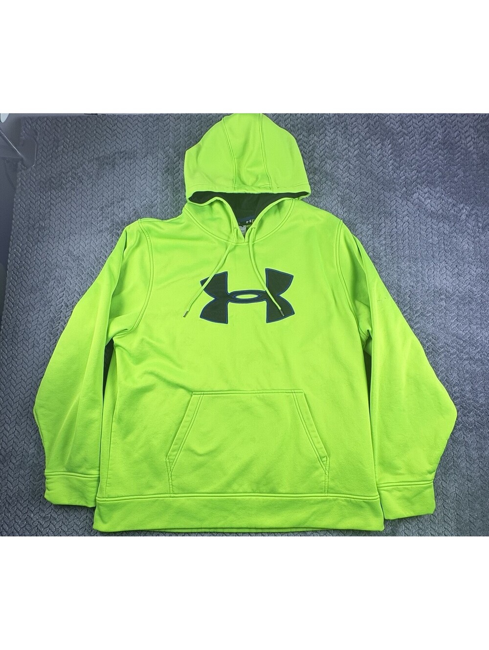 Under Armour Fluorescent Green Logo Pullover Hoodie Sweatshirt Loose XL (0196)